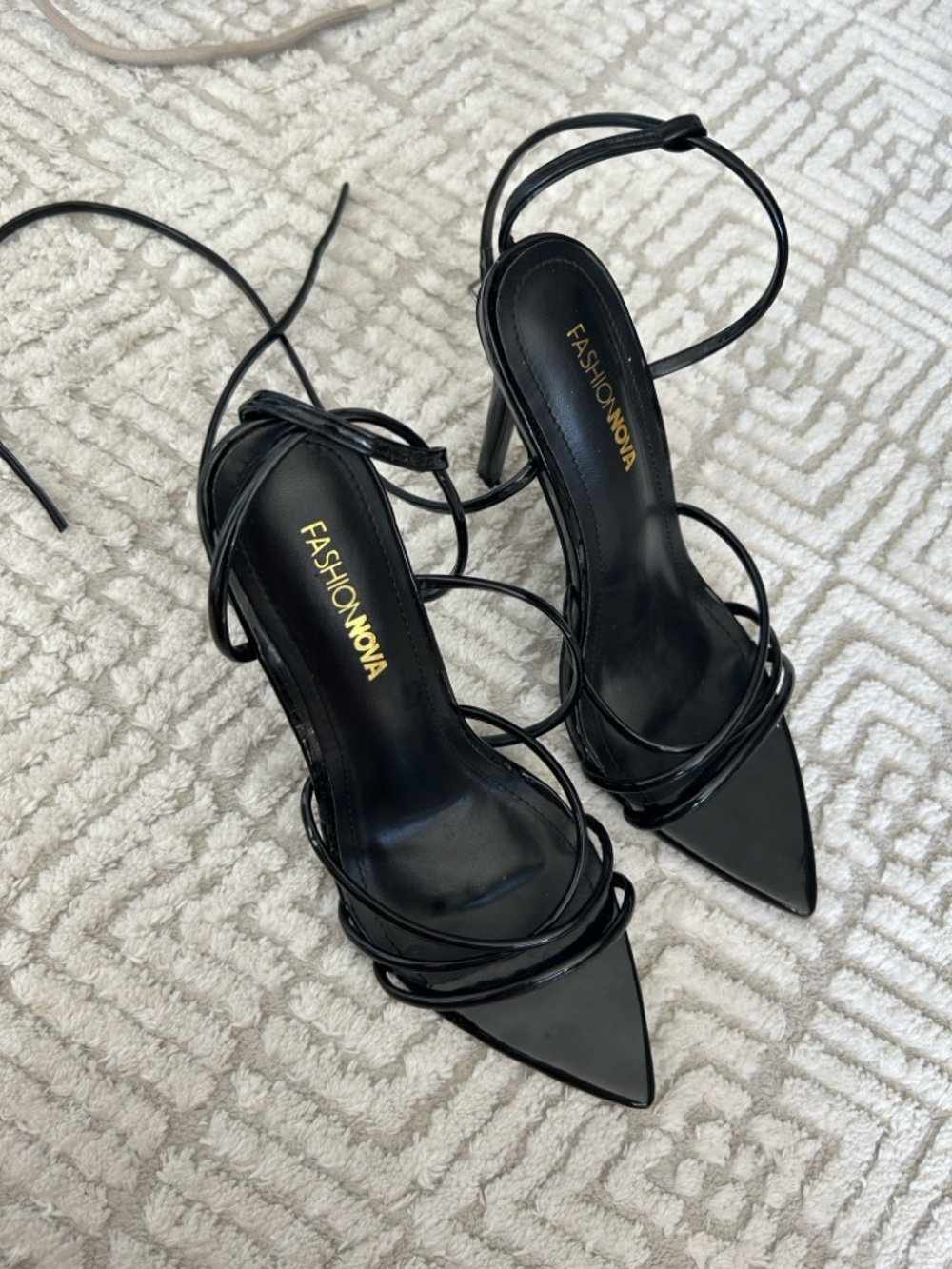Fashion Nova Black Lace-Up Pointed Toe Stiletto Heels